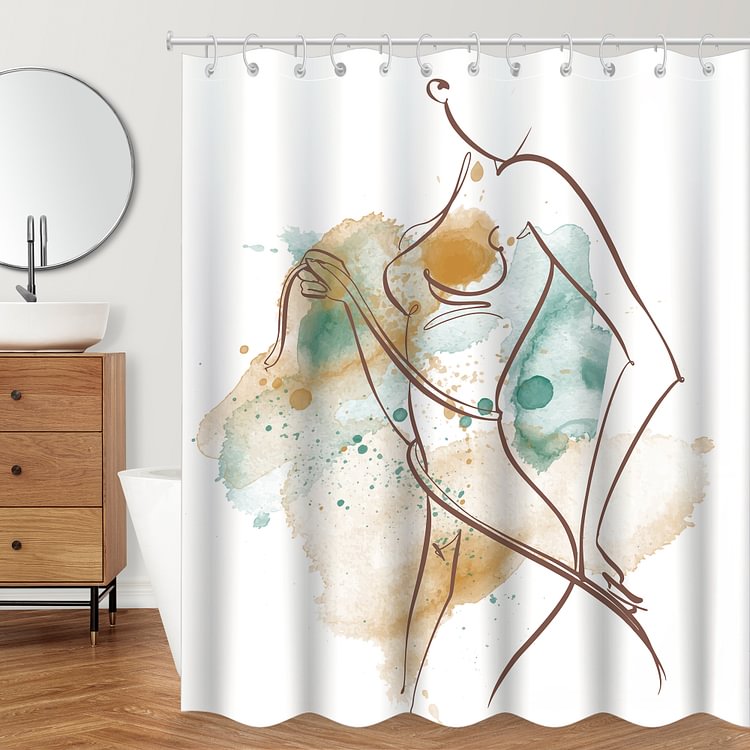 Linear Art Pattern Waterproof Shower Curtains With 12 Hooks-BlingPainting-Customized Products Make Great Gifts