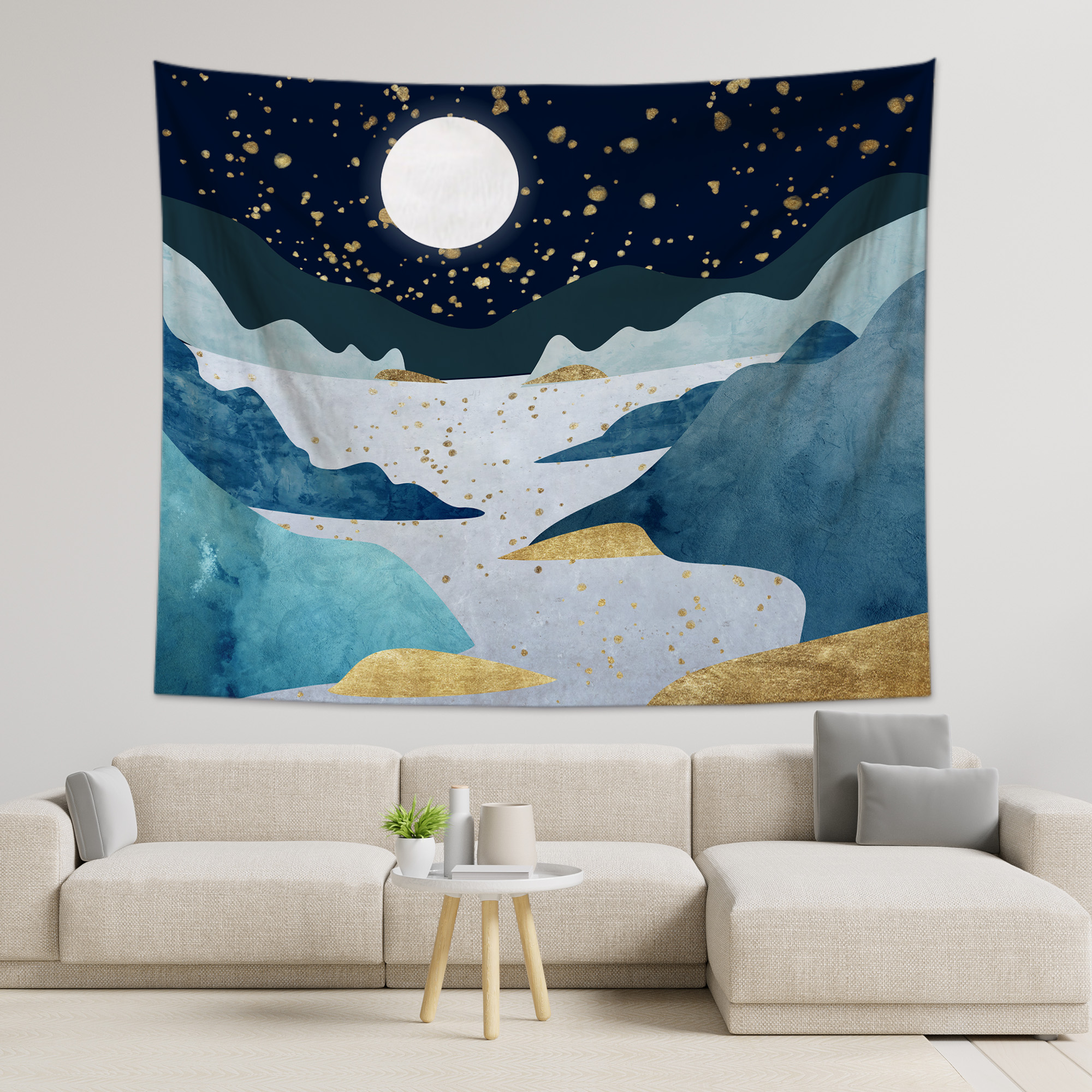 Mountains Moon Night View Tapestry Wall Hanging Living Room Bedroom Decor-BlingPainting-Customized Products Make Great Gifts