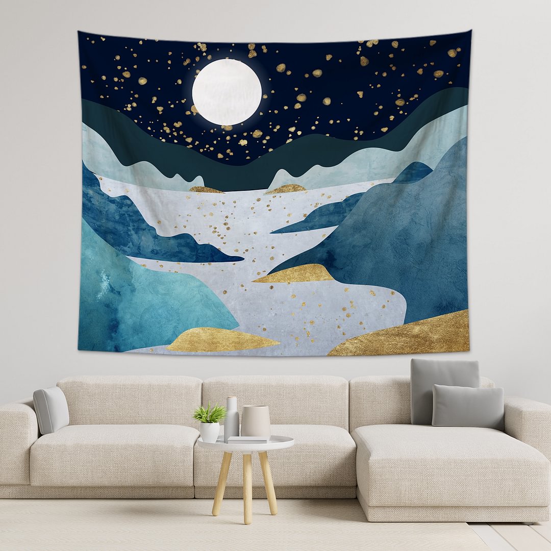 Mountains Moon Night View Tapestry Wall Hanging Living Room Bedroom Decor-BlingPainting-Customized Products Make Great Gifts
