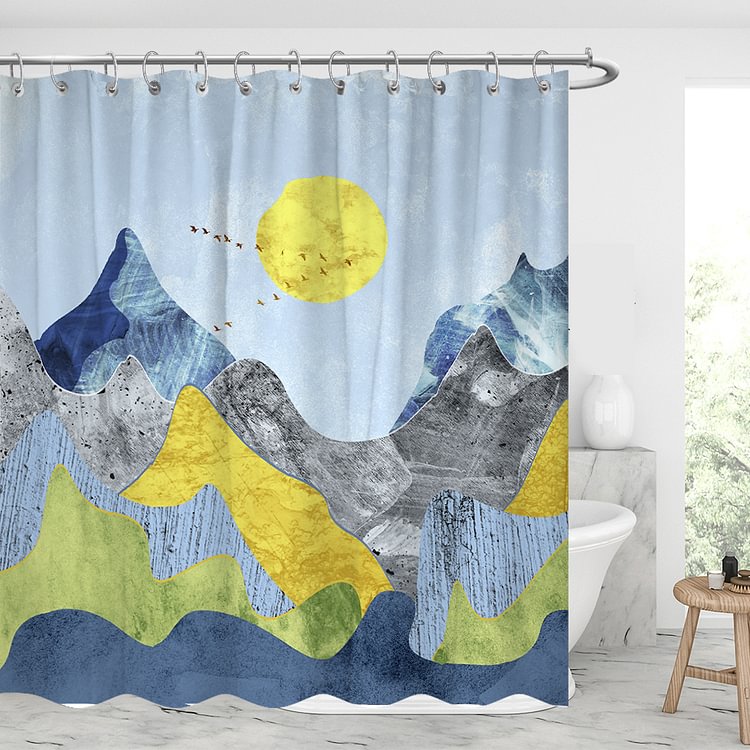 Colorful Mountain Waterproof Shower Curtains With 12 Hooks-BlingPainting-Customized Products Make Great Gifts