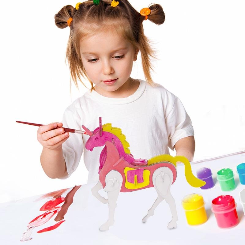 3D Wooden Puzzles Paint Kit for Kids----Fantasy unicorn-BlingPainting-Customized Products Make Great Gifts