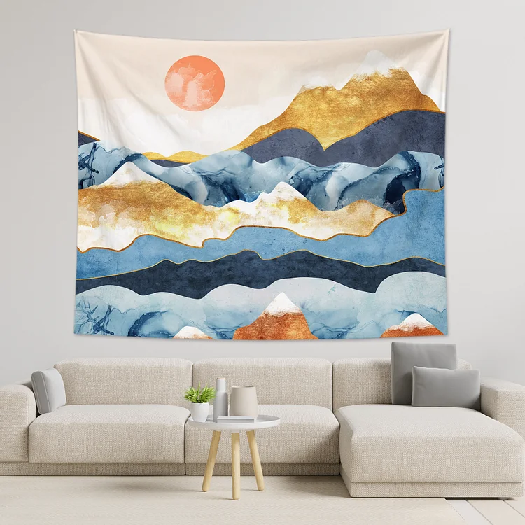Watercolor Mountains by Sunrise Scenery Tapestry Wall Hanging Living Room Bedroom Decor-BlingPainting-Customized Products Make Great Gifts