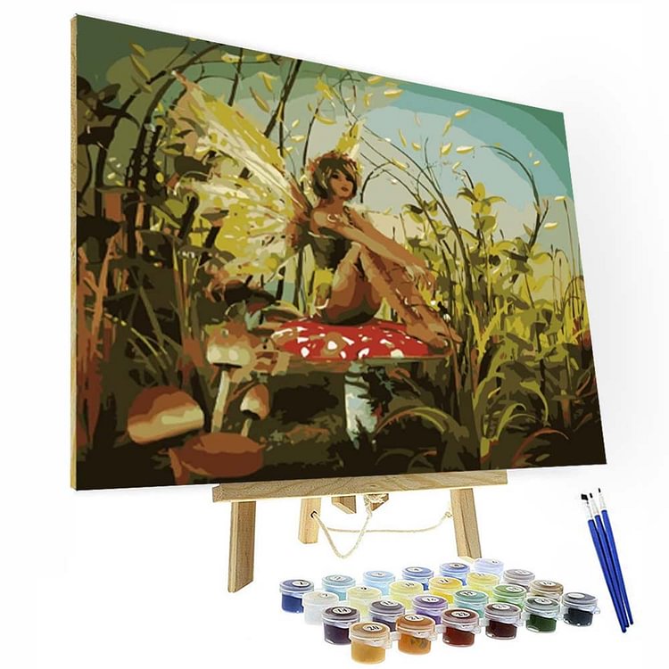 Paint by Numbers Kit - Butterfly Girl Sitting on a Mushroom-BlingPainting-Customized Products Make Great Gifts