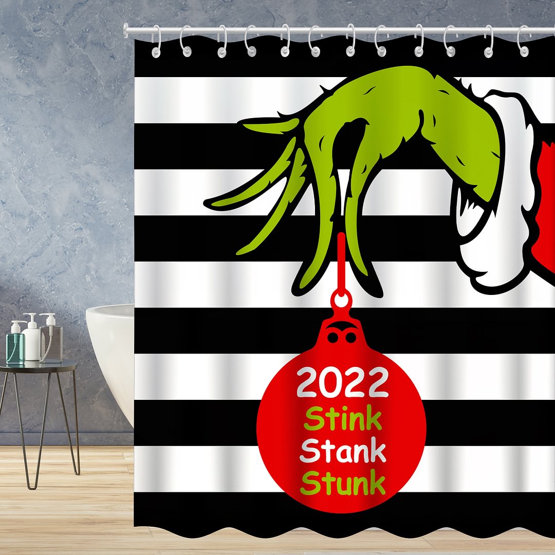 Best Gift. Waterproof Shower Curtains With 12 Hooks - 2022 Black and White Grinch Pattern-BlingPainting-Customized Products Make Great Gifts