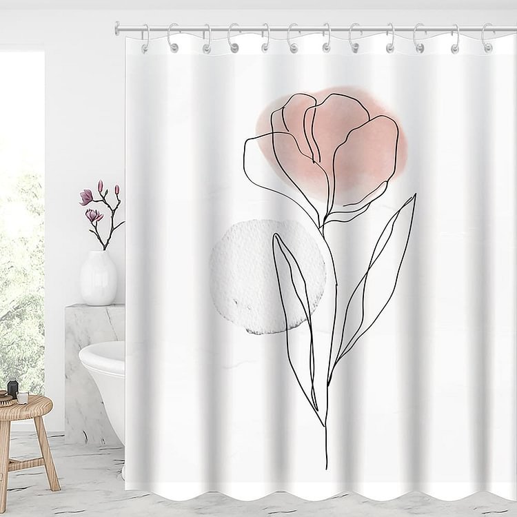 Simple Style Tulip Waterproof Shower Curtains With 12 Hooks-BlingPainting-Customized Products Make Great Gifts