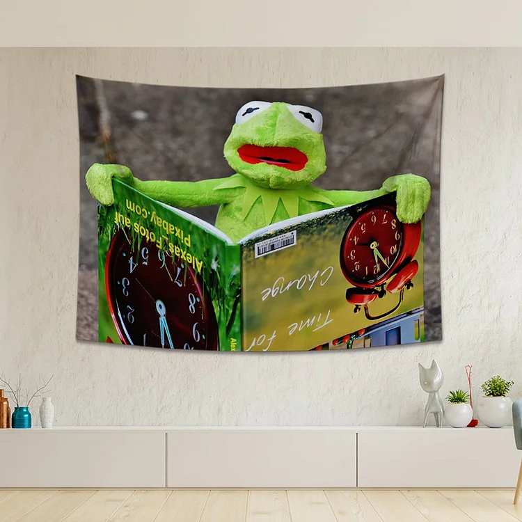 Kermit Frog Reading the Book Tapestry Wall Hanging-BlingPainting-Customized Products Make Great Gifts