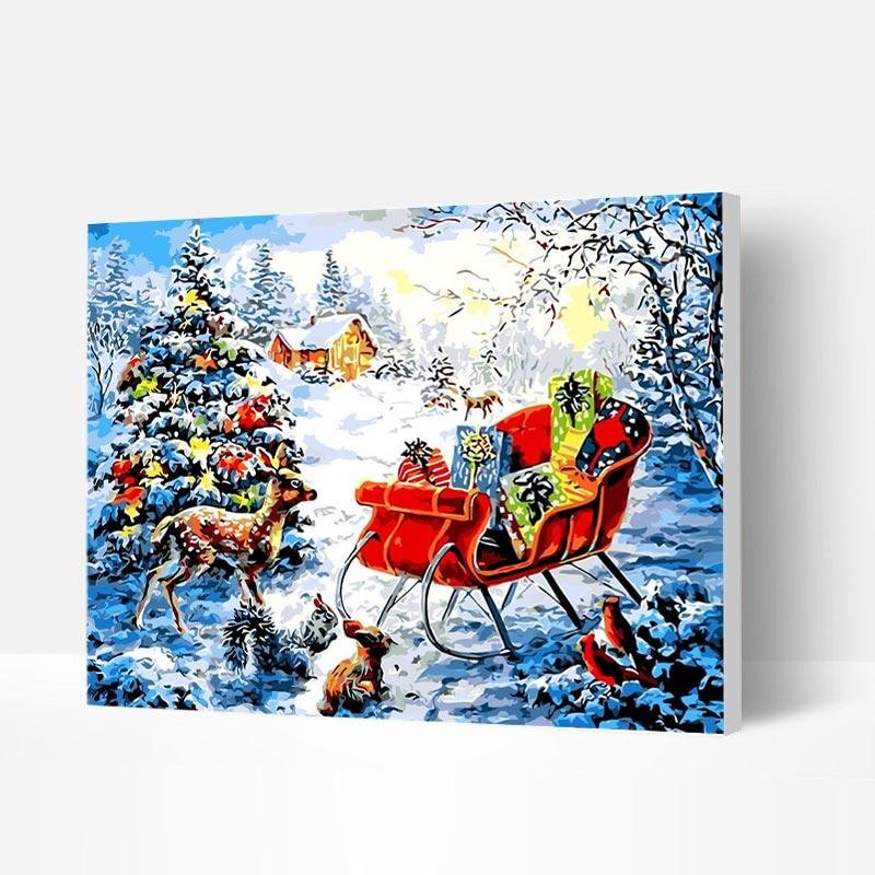 Christmas Paint by Numbers Kit - Christmas Deer and Gifts-BlingPainting-Customized Products Make Great Gifts