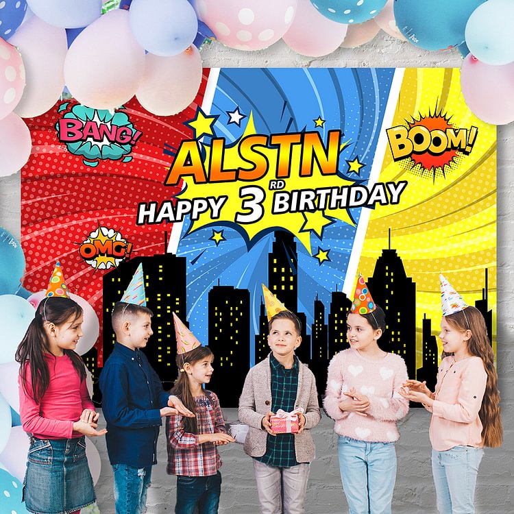 Custom Superhero Backdrop Background Birthday Party Decor-BlingPainting-Customized Products Make Great Gifts