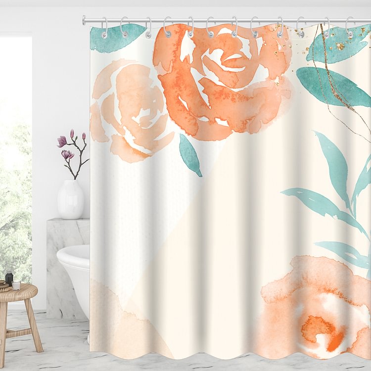 Watercolor Peony Flower Pattern Waterproof Shower Curtains With 12 Hooks-BlingPainting-Customized Products Make Great Gifts