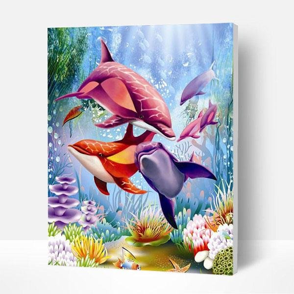 Paint by Numbers Kit - Dolphin Family-BlingPainting-Customized Products Make Great Gifts