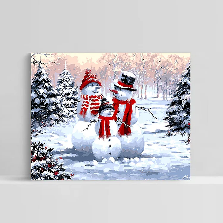 Paint by Numbers Kit - Snowman Family-BlingPainting-Customized Products Make Great Gifts