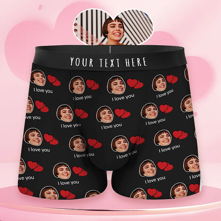Custom Face Boxer Double Heart Panties Personalized Gift