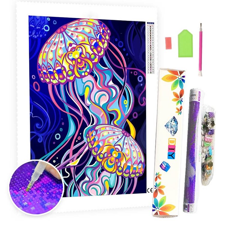 DIY Diamond Painting Kit for Adults - Colorful Jellyfish-BlingPainting-Customized Products Make Great Gifts