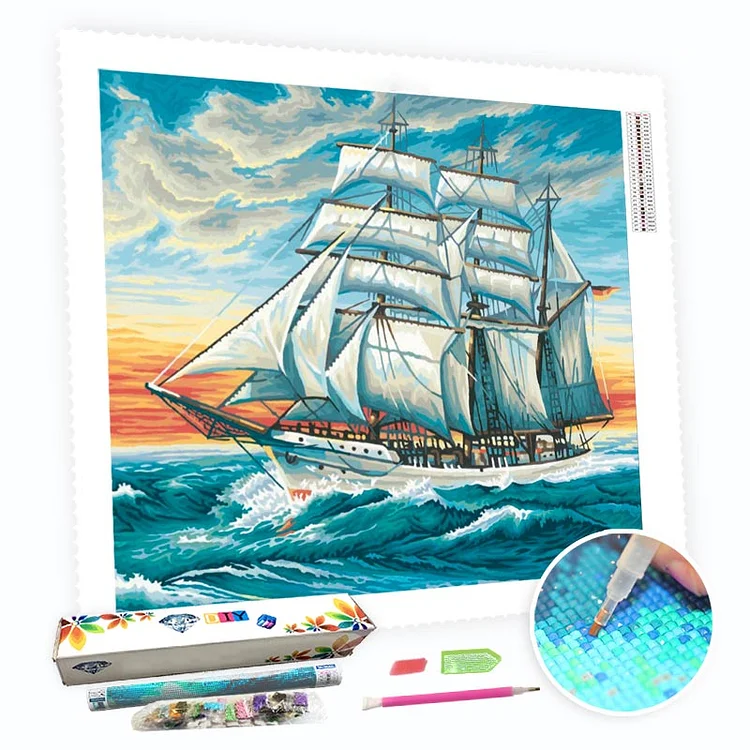 DIY Diamond Painting Kit for Adults - Beautiful Sailboat on the Sea-BlingPainting-Customized Products Make Great Gifts