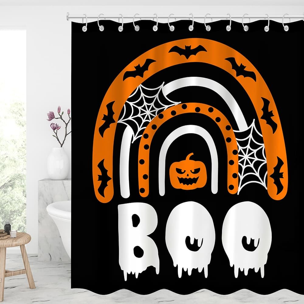 Halloween Boo Pumpkin Ghost Bat Shower Curtains With 12 Hooks-BlingPainting-Customized Products Make Great Gifts
