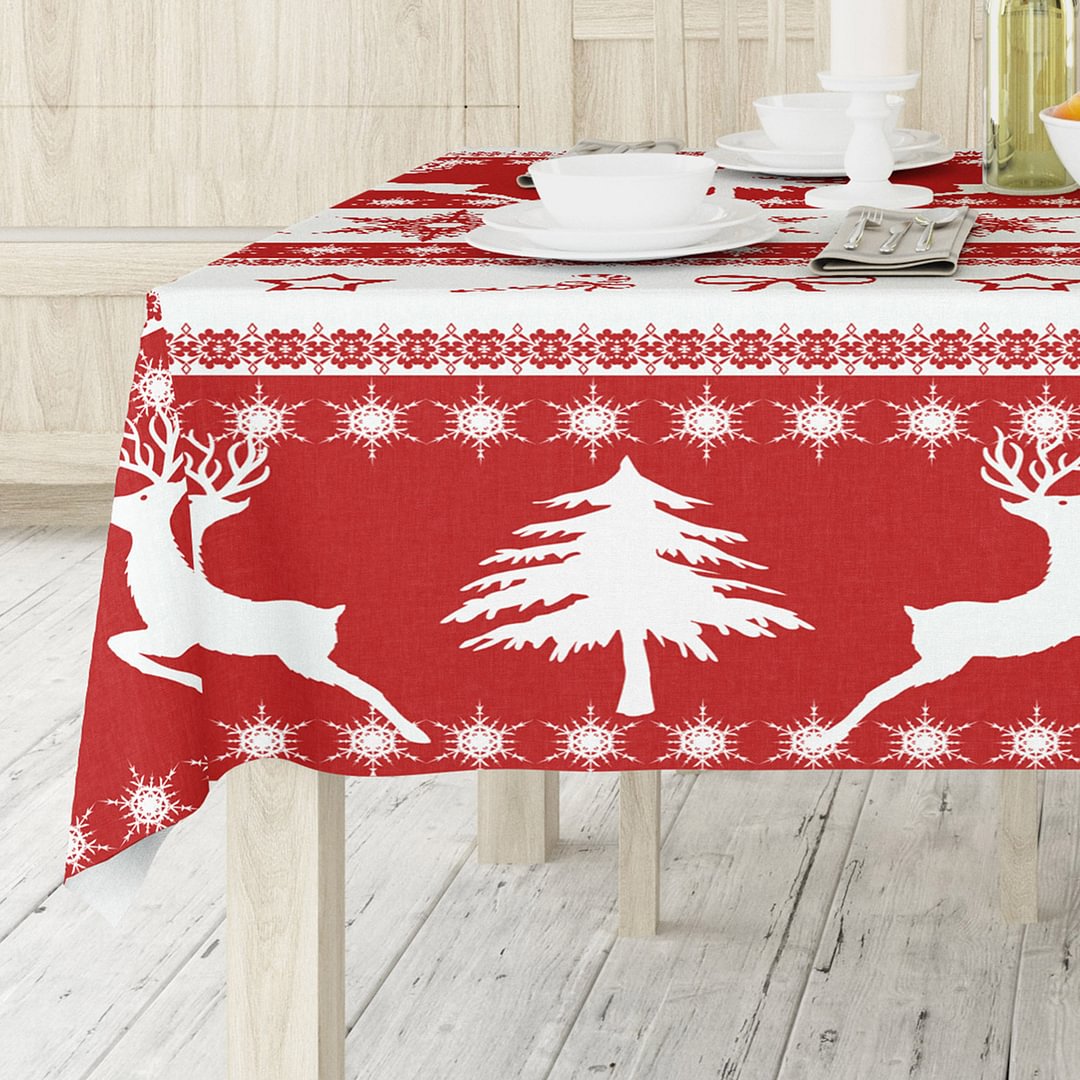 Christmas Decor Reindeer Tablecloth Xmas Waterproof Table Cloth for Picnic Dinner - Best Gifts Decor 2021-BlingPainting-Customized Products Make Great Gifts