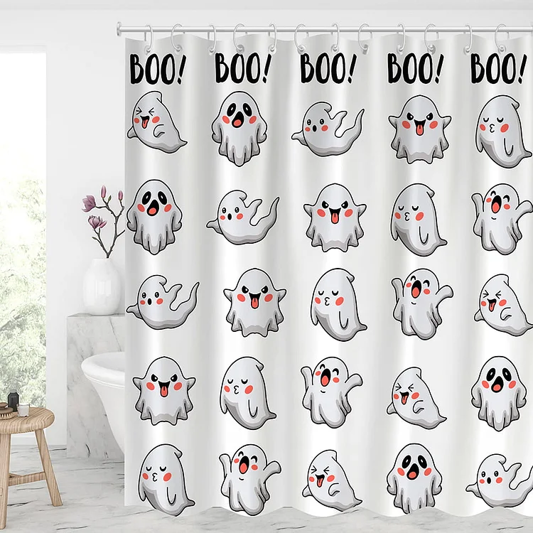 Halloween Boo Shower Curtains With 12 Hooks-BlingPainting-Customized Products Make Great Gifts