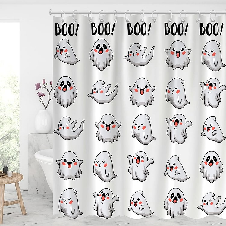 Halloween Boo Shower Curtains With 12 Hooks-BlingPainting-Customized Products Make Great Gifts