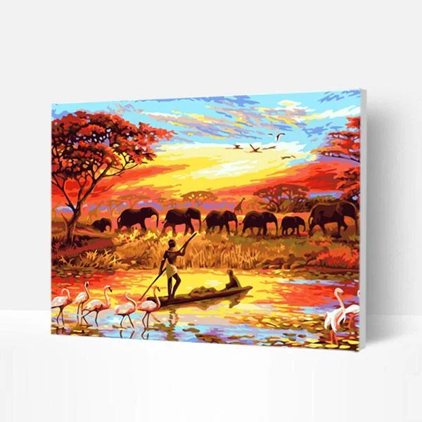 Paint by Numbers Kit -  African Elephant Sunset-BlingPainting-Customized Products Make Great Gifts