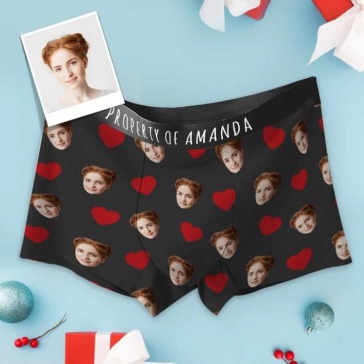 Custom Face Heart Boxer Panties Personalized Gift