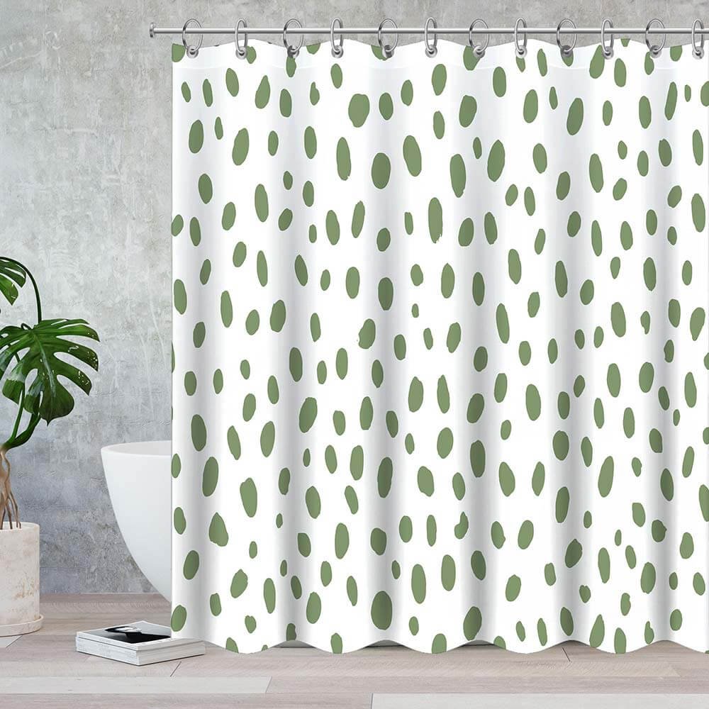 Retro Green Dots Waterproof Shower Curtains With 12 Hooks-BlingPainting-Customized Products Make Great Gifts
