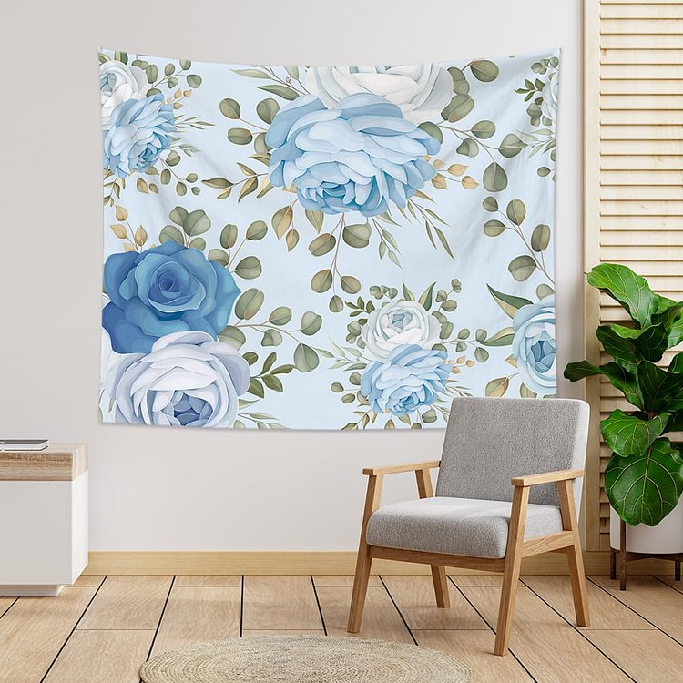 Blue Floral Tapestry Wall Hanging-BlingPainting-Customized Products Make Great Gifts