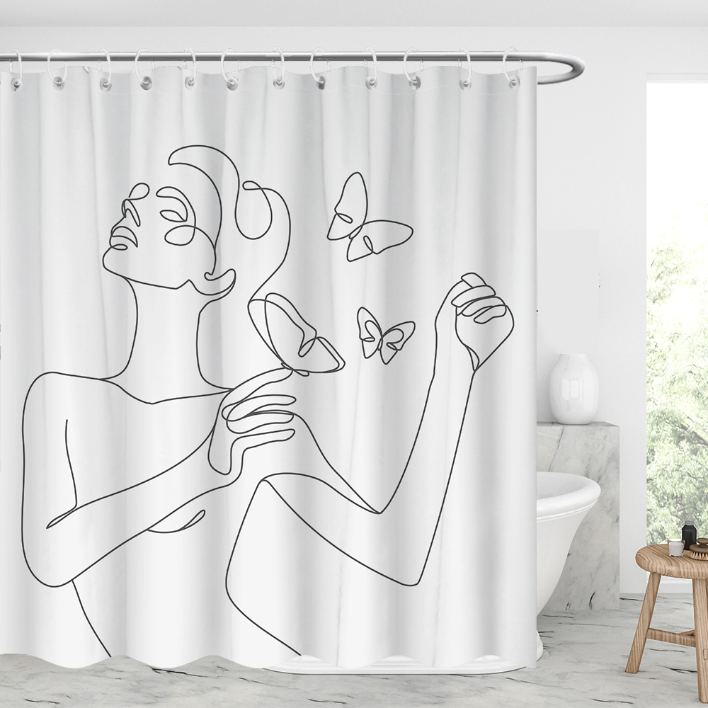 Woman & Butterfly Waterproof Shower Curtains With 12 Hooks-BlingPainting-Customized Products Make Great Gifts