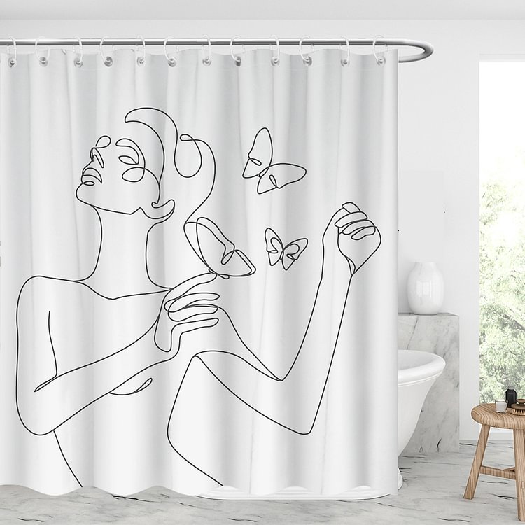 Woman & Butterfly Waterproof Shower Curtains With 12 Hooks-BlingPainting-Customized Products Make Great Gifts