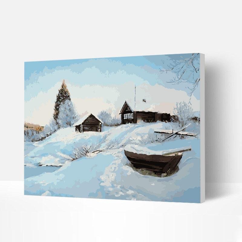Paint by Numbers Kit - Village after Heavy Snow-BlingPainting-Customized Products Make Great Gifts