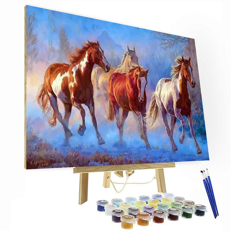 Paint by Numbers Kit - Horses Running in the Snow-BlingPainting-Customized Products Make Great Gifts