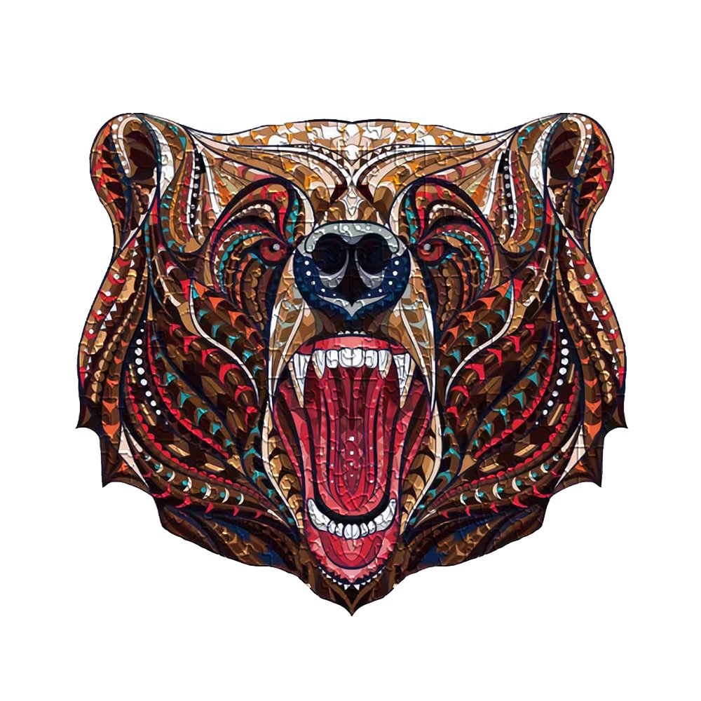 Angry Bear Shape Wooden Irregular Jigsaw Puzzles for Kids & Adults, Creative Gifts 2021-BlingPainting-Customized Products Make Great Gifts