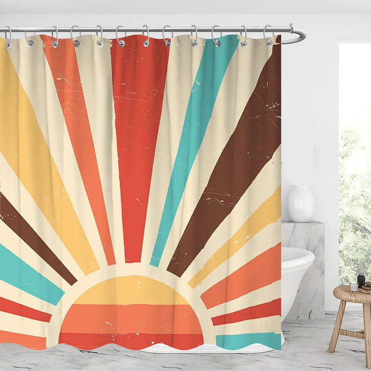 Vintage Sun Waterproof Shower Curtains With 12 Hooks-BlingPainting-Customized Products Make Great Gifts