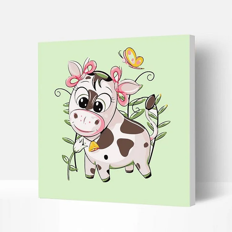 Eco-friendly Non-toxic Painting Wall Art with Painting Kits For Kids and Families - Cute Cow, Wooden Framed-BlingPainting-Customized Products Make Great Gifts