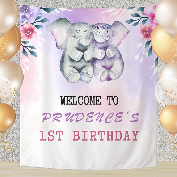 Custom Cute Elephant 1st Birthday Baby Backdrop Party Decor-BlingPainting-Customized Products Make Great Gifts