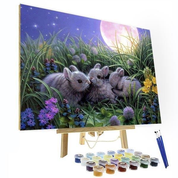 Paint by Numbers Kit -  Bunny's Moonlight Party-BlingPainting-Customized Products Make Great Gifts