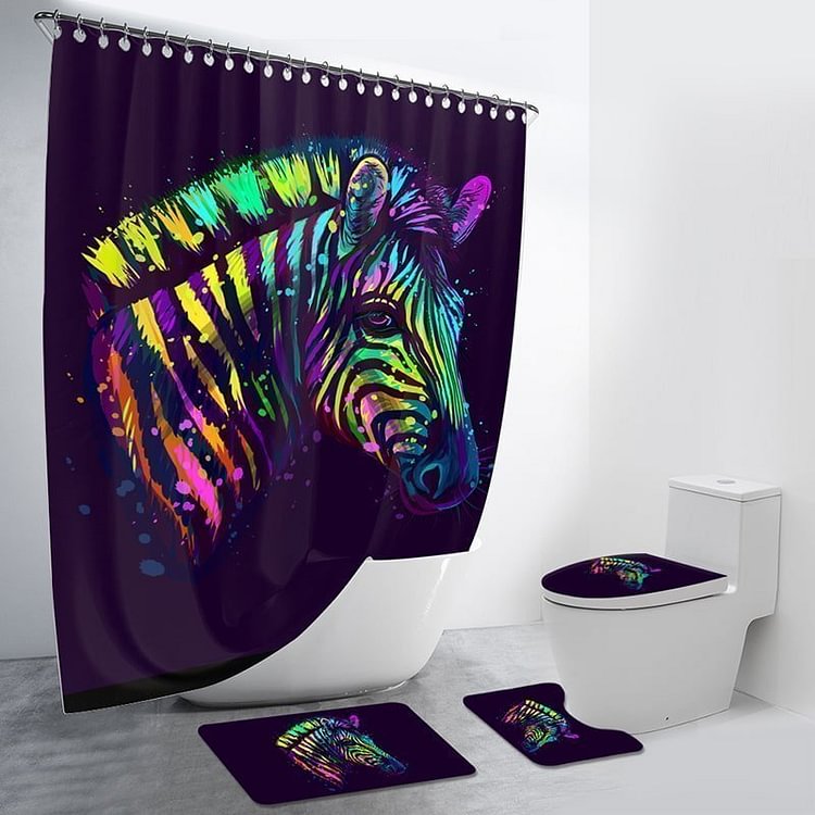 Colorful Zebra 4Pcs Bathroom Set-BlingPainting-Customized Products Make Great Gifts