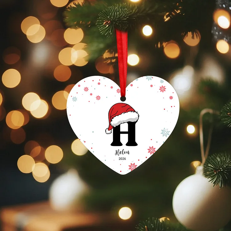 Custom Double-sided Acrylic Ornament &ndash; Personalized Heart-Shaped Design with Name & Initial for Christmas