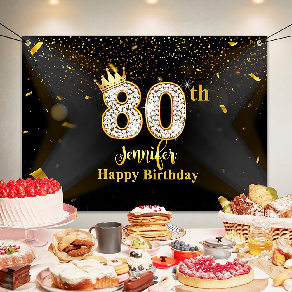 Custom 80th Birthday Backdrop Background Birthday Party Decor-BlingPainting-Customized Products Make Great Gifts