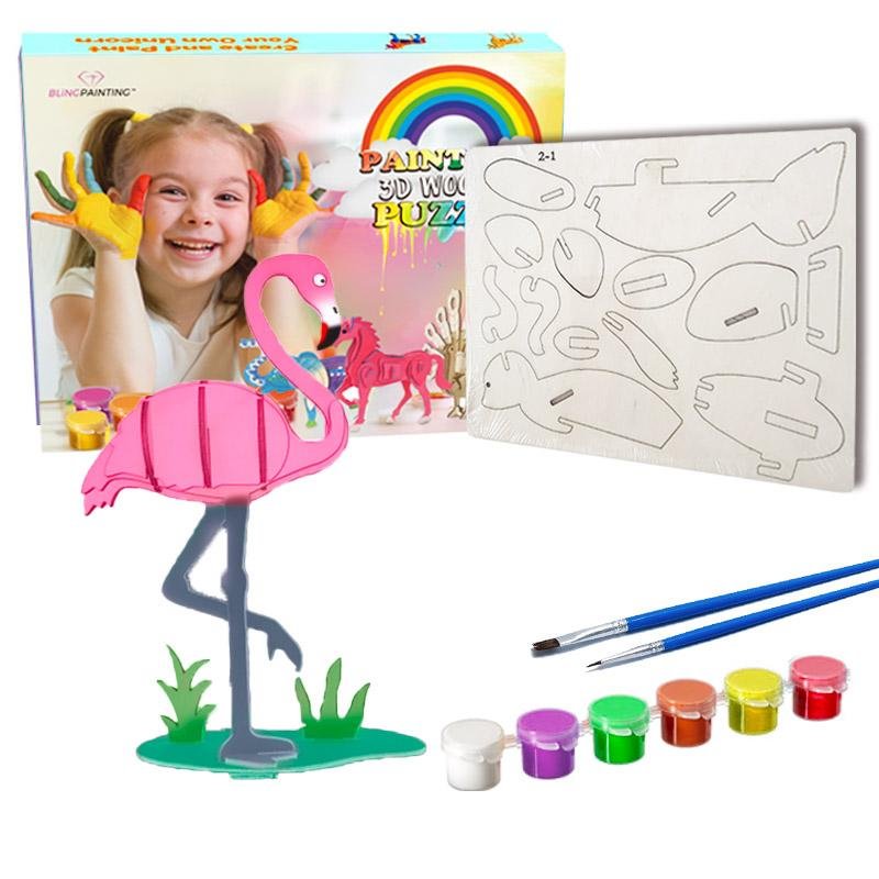 3D Wooden Puzzle Paint Kit for Kids-Gorgeous Peacock and Flamingo, Cute Gifts-BlingPainting-Customized Products Make Great Gifts