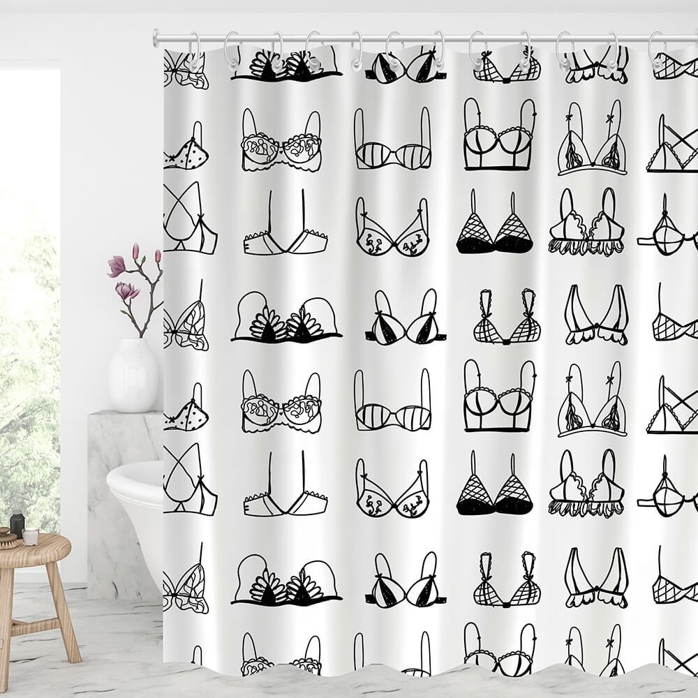Black and White Boobs Art Waterproof Shower Curtains With 12 Hooks-BlingPainting-Customized Products Make Great Gifts