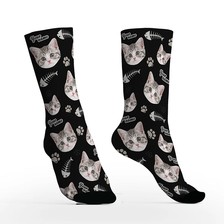 Custom Cat Socks with Photos&Name For Cat Lover-BlingPainting-Customized Products Make Great Gifts