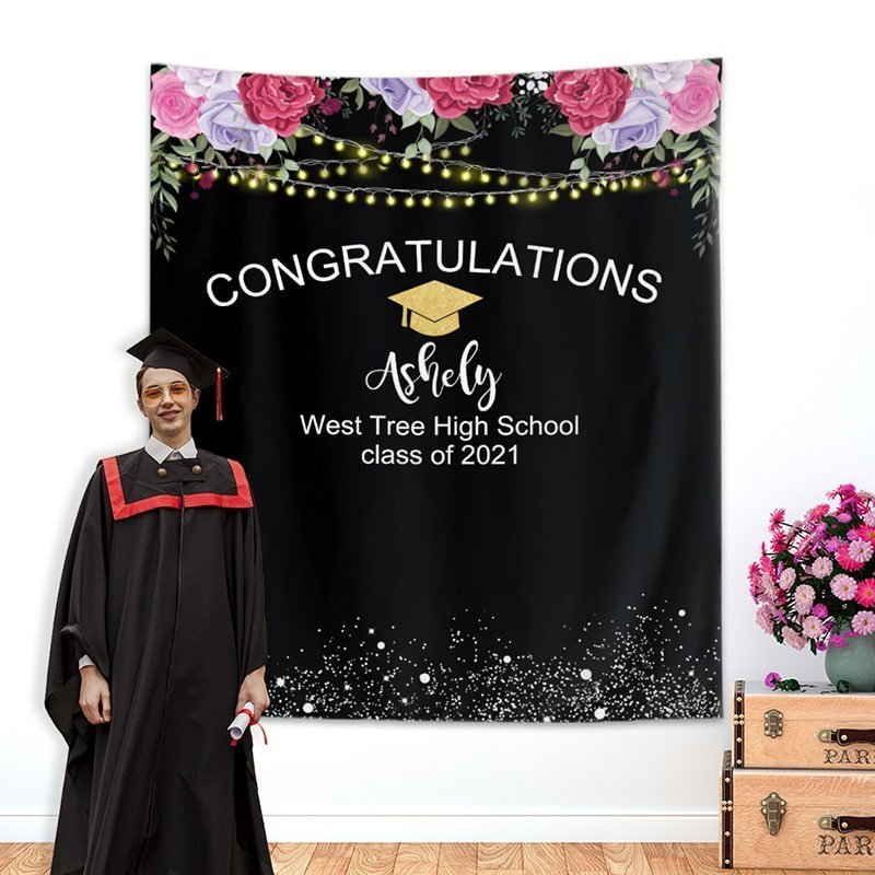 Custom Floral Graduation Step and Repeat-BlingPainting-Customized Products Make Great Gifts