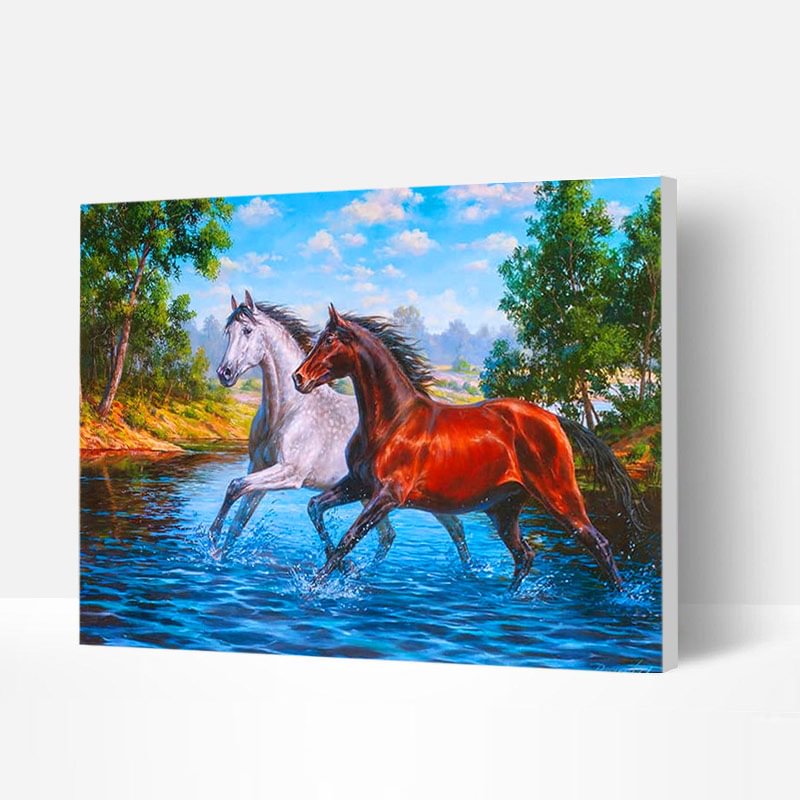 Paint by Numbers Kit - Horses Crossing The River-BlingPainting-Customized Products Make Great Gifts