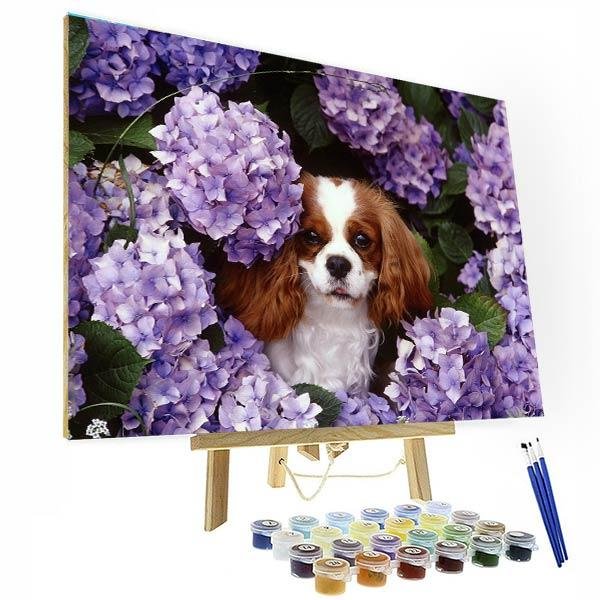 Paint by Numbers Kit - Flower and Dog-BlingPainting-Customized Products Make Great Gifts