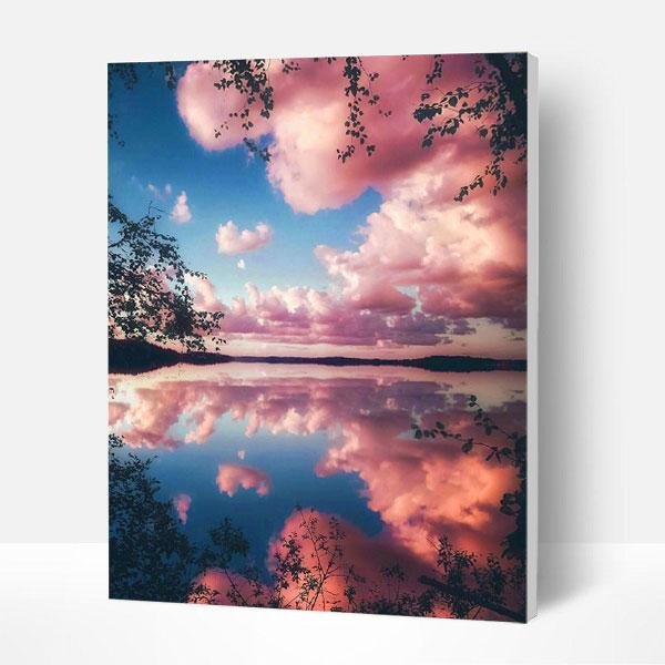 Paint by Numbers Kit - Pink Clouds in The Lake-BlingPainting-Customized Products Make Great Gifts