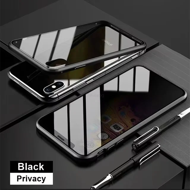 Magnetic Tempered Glass Privacy Metal Case For iPhone