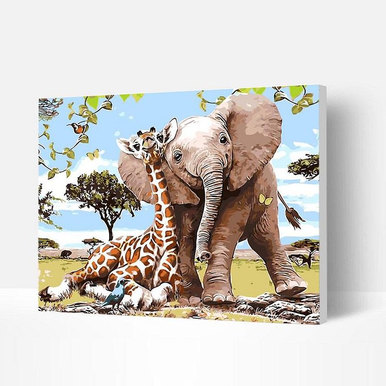 Paint by Numbers Kit - Giraffe and Elephant-BlingPainting-Customized Products Make Great Gifts