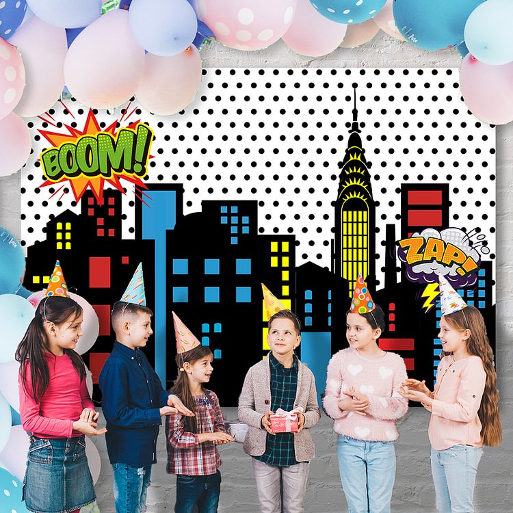 Superhero Style Night Building Cityscape Backdrop Background Birthday Party  Decor Superhero Theme Wave Point Kids Birthday Backdrop Boys Party  Decoration American Comics Style Birthday Decor