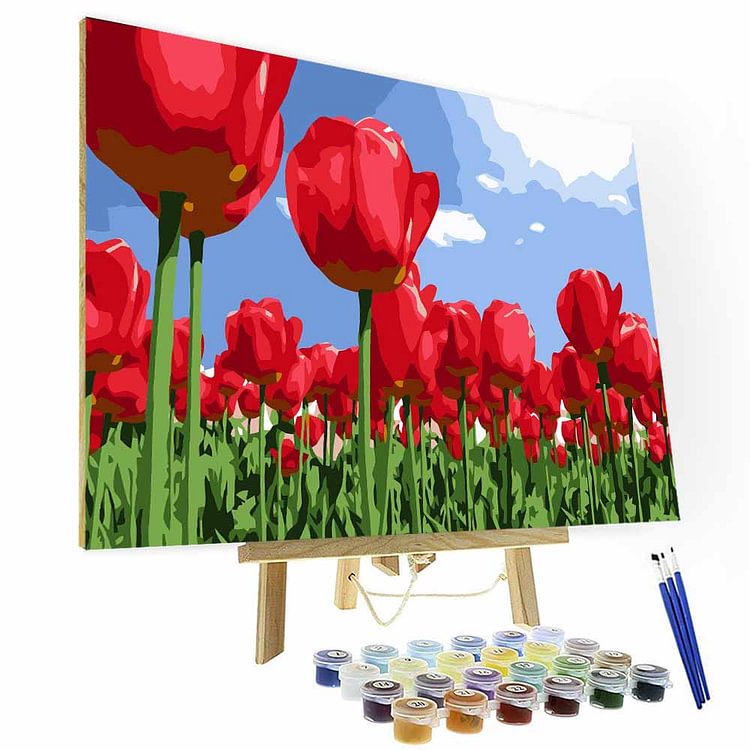 Paint by Number Kit -- Full bloom of red tulips-BlingPainting-Customized Products Make Great Gifts