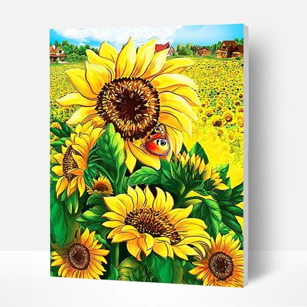 Paint by Number Kit   --  Sunflower and Butterfly-BlingPainting-Customized Products Make Great Gifts